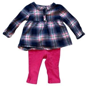 Carter’s Plaid Tunic long sleeve top and Pink Leggings outfit Size 12 Months